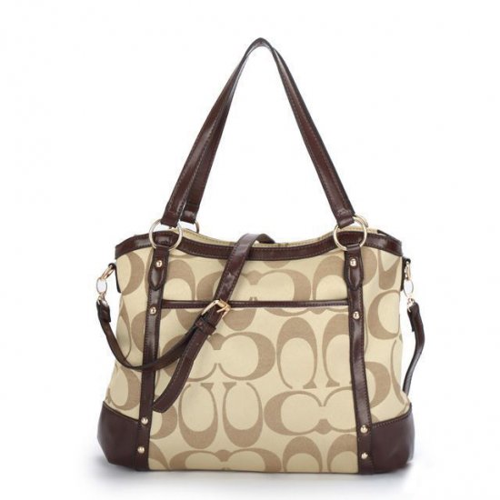 Coach Legacy Logo In Signature Large Khaki Totes BPE | Women - Click Image to Close